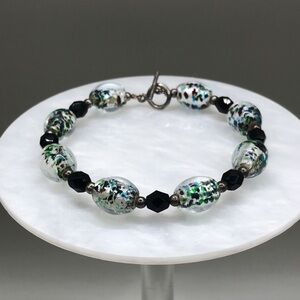 ARTISAN foil art glass bracelet boho style great for layering toggle clasp